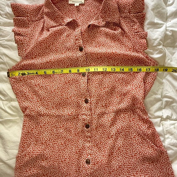 Monteau Lightweight Travel Button-Down Red Spring Summer Dress Size L - Picture 4 of 7